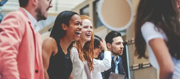 Multicultural group enjoying a moment of happiness and laughter.